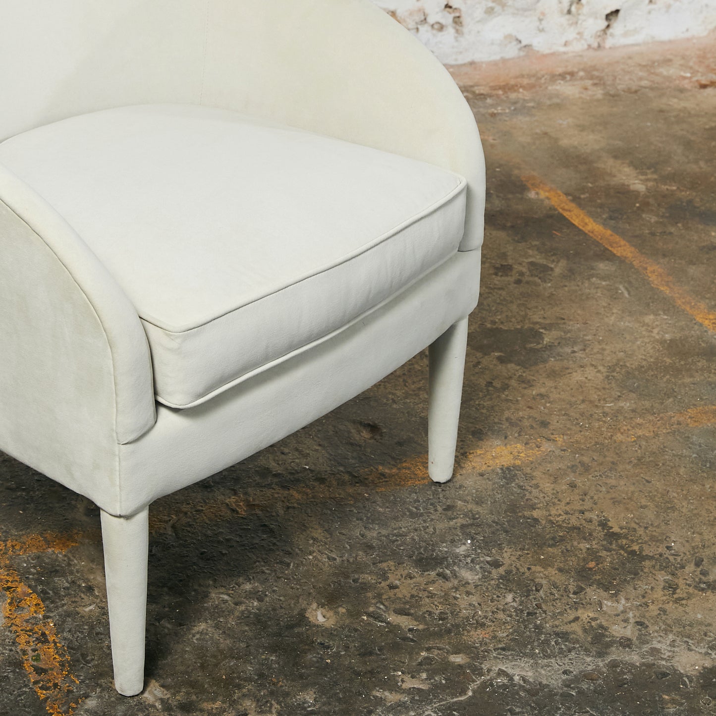 Petite Curved Back Armchair Covered in Faux Suede