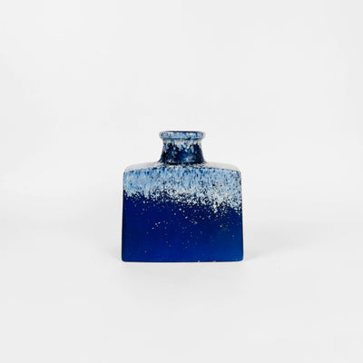 German Fat Lava Short Vase in Deep Blue with White Glaze Textured on Top, 1970s