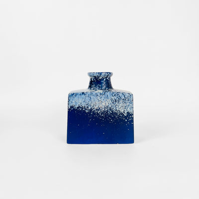 German Fat Lava Short Vase in Deep Blue with White Glaze Textured on Top, 1970s