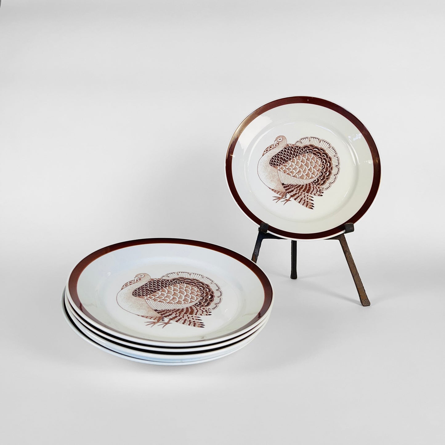 Set of Six 1960 Thanksgiving Turkey Dinner Plates. Made by Arabia, Finland.