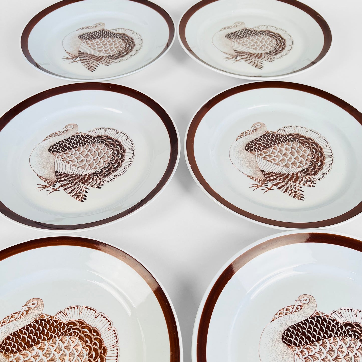 Set of Six 1960 Thanksgiving Turkey Dinner Plates. Made by Arabia, Finland.