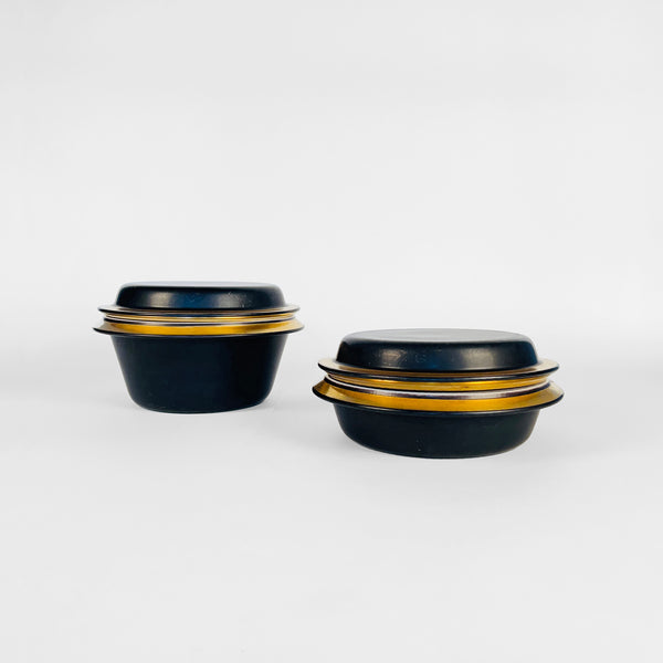 Set of Two Royal Copenhagen Aluminia Faience Black & Gold Pyrolin Bowls, 1950s