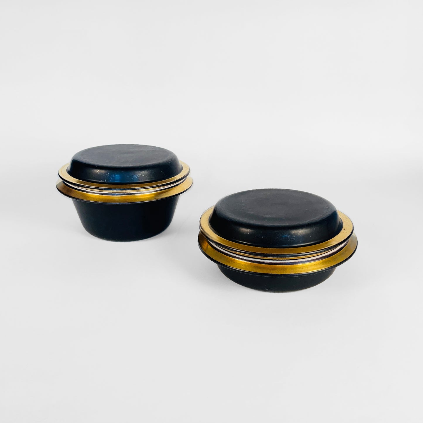 Set of Two Royal Copenhagen Aluminia Faience Black & Gold Pyrolin Bowls, 1950s