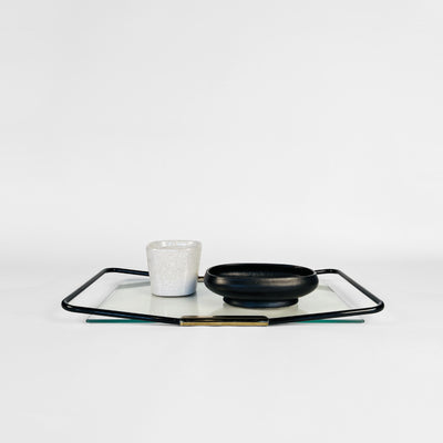 Italian Rectangular Black Metal, Brass and Glass Tray, circa 1960s