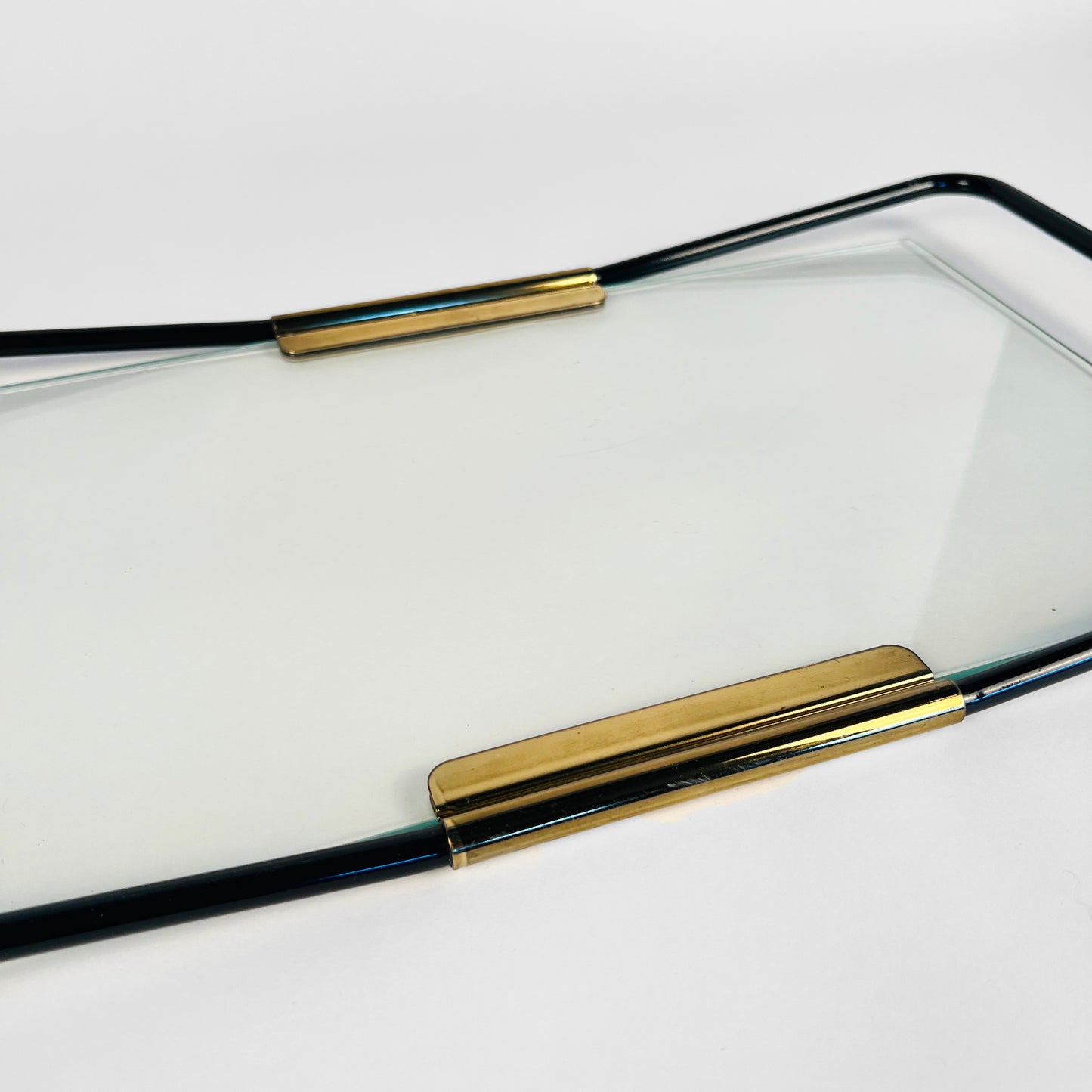 Italian Rectangular Black Metal, Brass and Glass Tray, circa 1960s