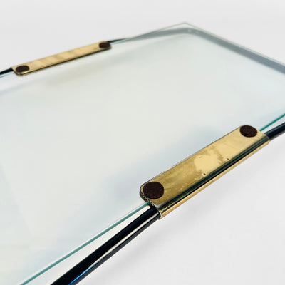 Italian Rectangular Black Metal, Brass and Glass Tray, circa 1960s