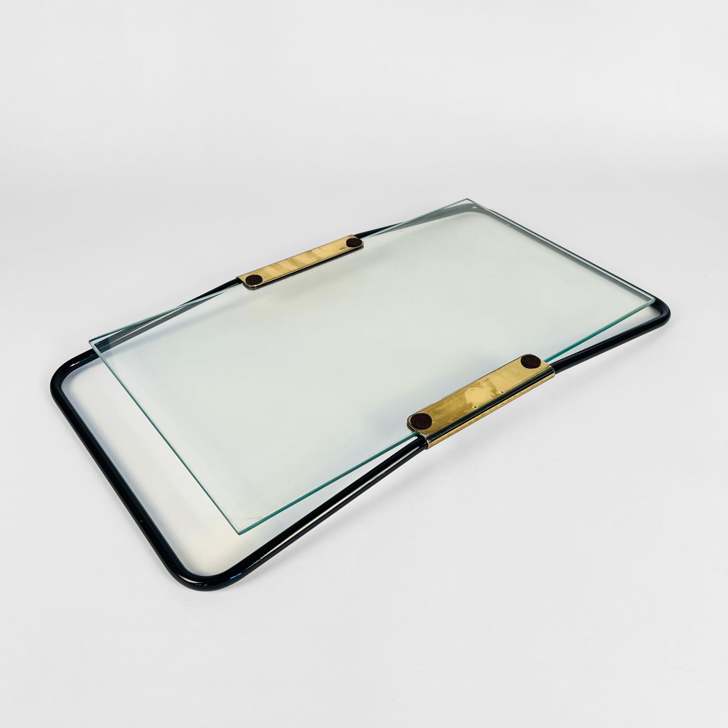 Italian Rectangular Black Metal, Brass and Glass Tray, circa 1960s