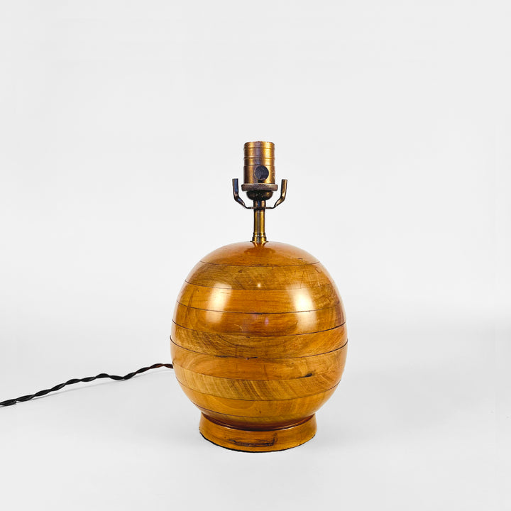 Art Deco Round Layered Wooden Table Lamp, England 1930s