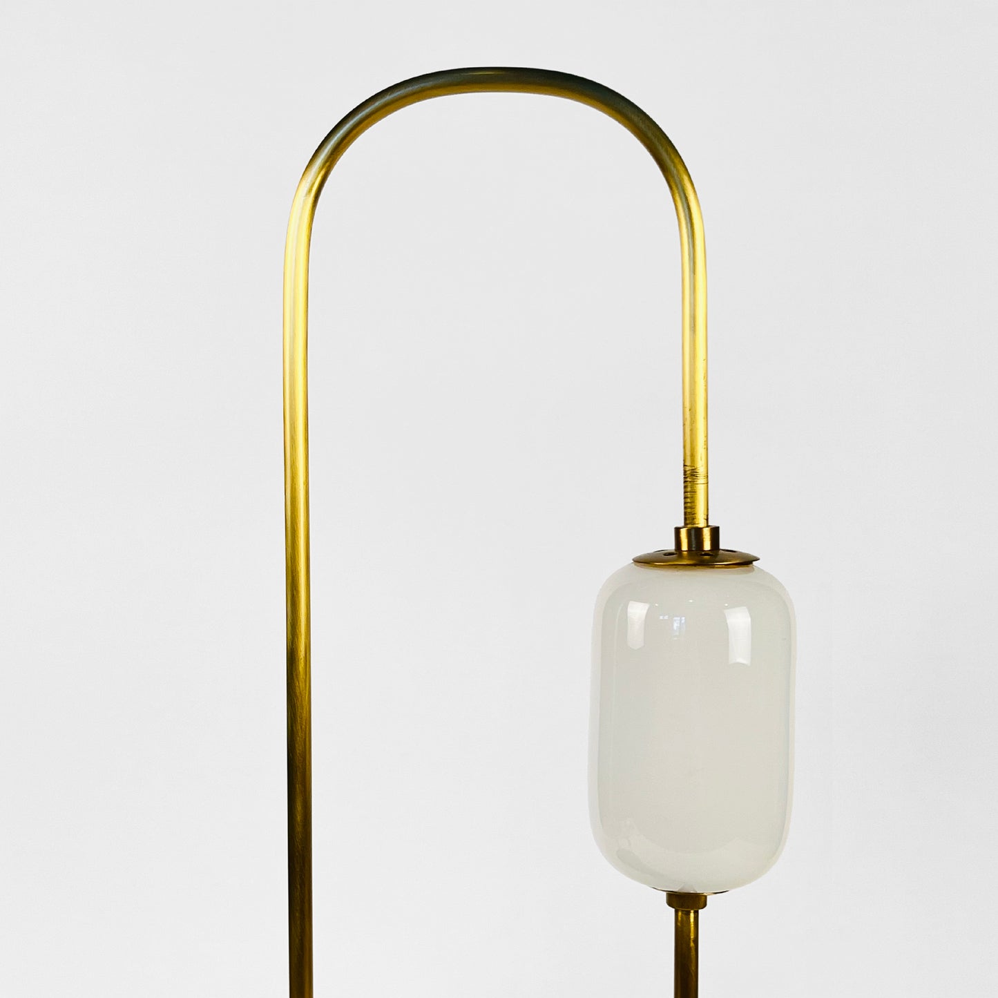 Brass Loop Table Lamp with Black Marble Base and White Capsule Shade