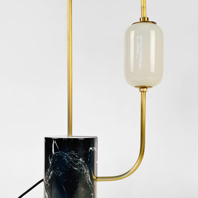 Brass Loop Table Lamp with Black Marble Base and White Capsule Shade