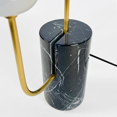 Brass Loop Table Lamp with Black Marble Base and White Capsule Shade