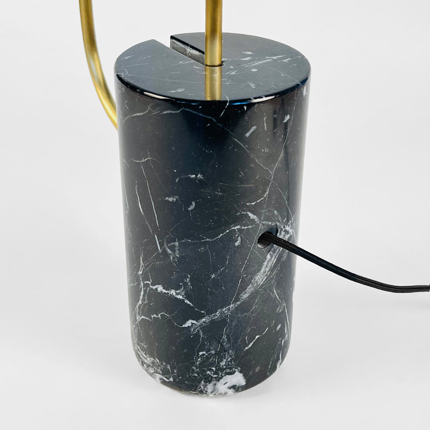 Brass Loop Table Lamp with Black Marble Base and White Capsule Shade