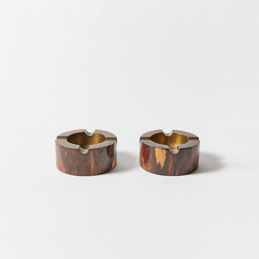 Set of Two Wooden Ashtrays with Insets in Bronze