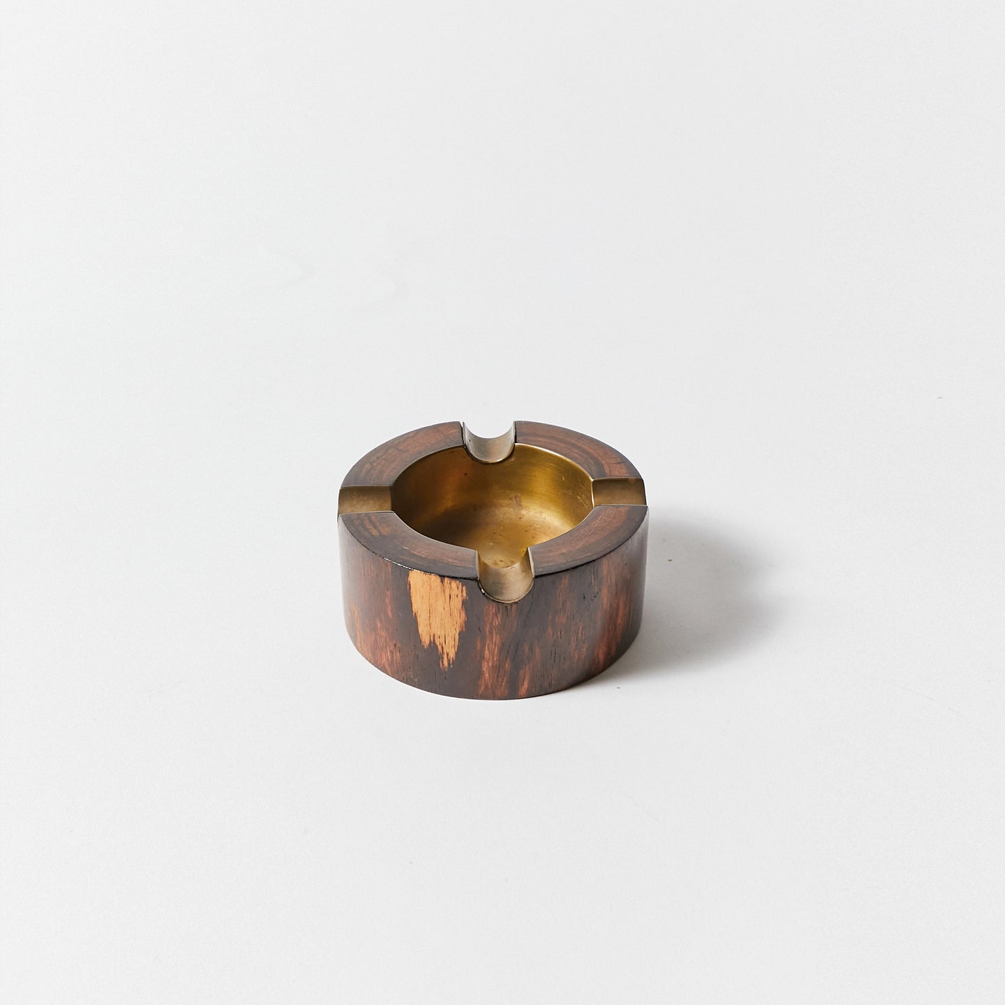 Set of Two Wooden Ashtrays with Insets in Bronze