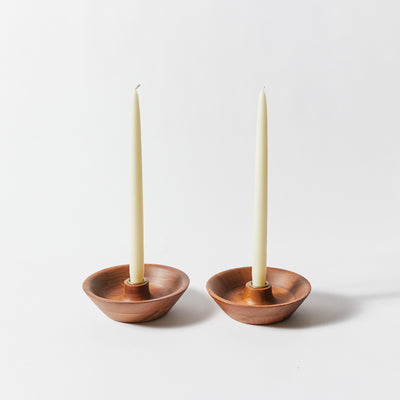 Pair of Wooden Saucer Tray Candle Holders by Dansk