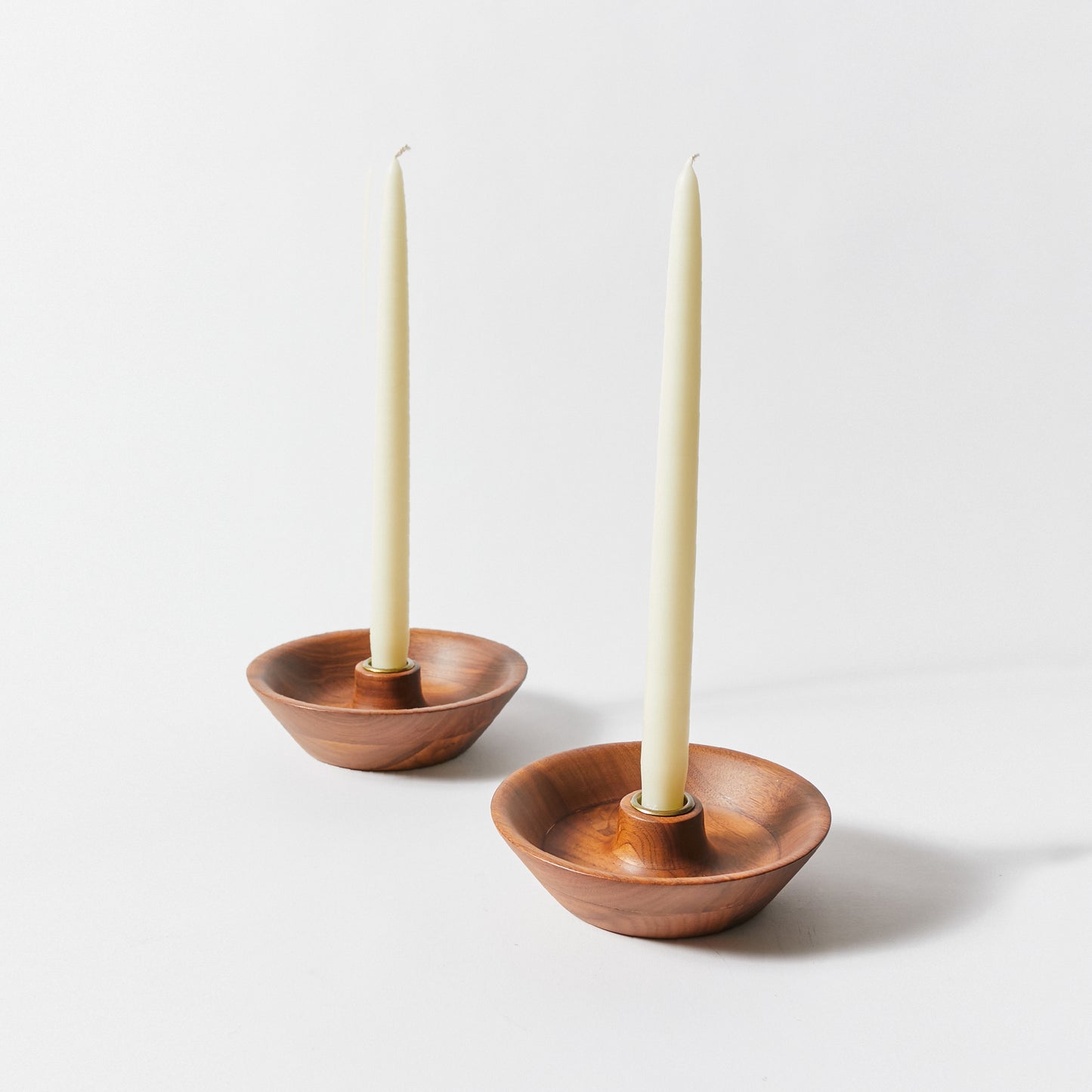 Pair of Wooden Saucer Tray Candle Holders by Dansk