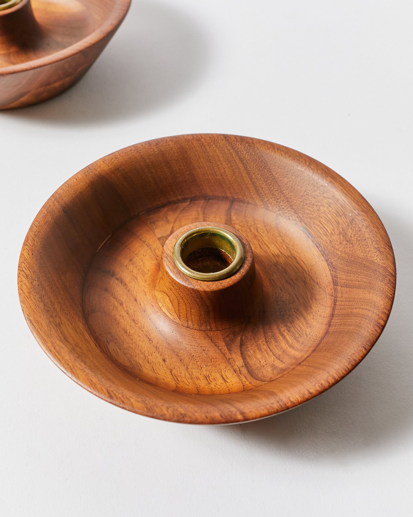 Pair of Wooden Saucer Tray Candle Holders by Dansk