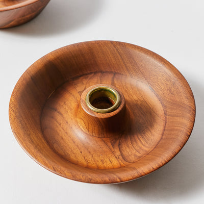 Pair of Wooden Saucer Tray Candle Holders by Dansk