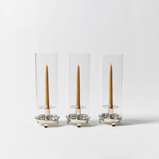 Set of Three Stylized Tiered Candle Holders by Tommi Parzinger for Dorlyn-Silversmiths