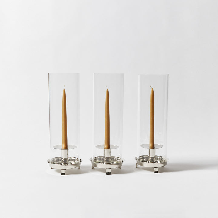 Set of Three Stylized Tiered Candle Holders by Tommi Parzinger for Dorlyn-Silversmiths