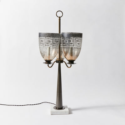 Triple Hurricane Shade Candlestick Table Lamp in the Manner of Tommi Parzinger