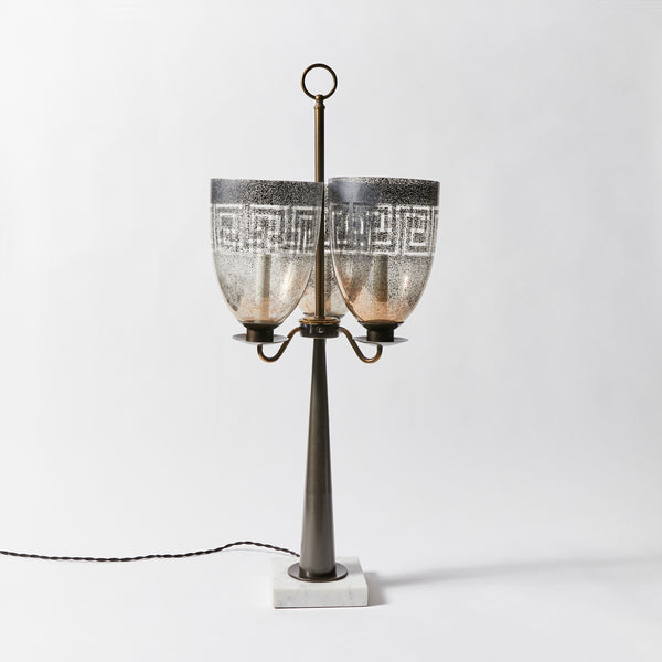 Triple Hurricane Shade Candlestick Table Lamp in the Manner of Tommi Parzinger