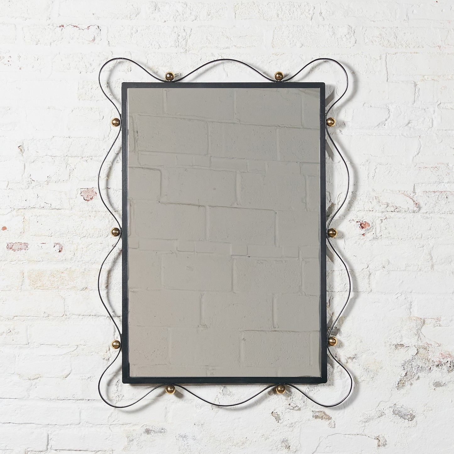 Rectangular French Mirror with Ribbon Metal Frame and Bronze Bolts