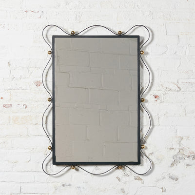 Rectangular French Mirror with Ribbon Metal Frame and Bronze Bolts