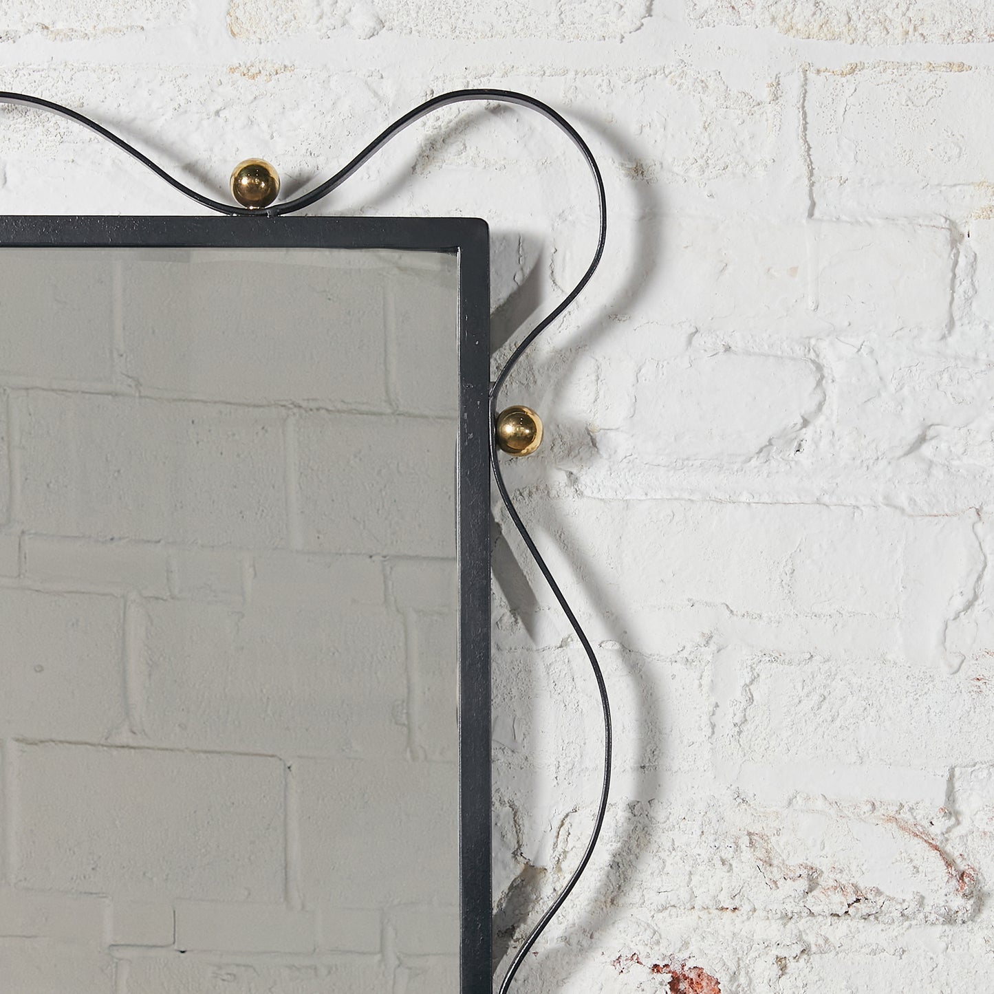 Rectangular French Mirror with Ribbon Metal Frame and Bronze Bolts