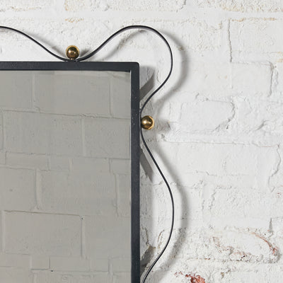 Rectangular French Mirror with Ribbon Metal Frame and Bronze Bolts