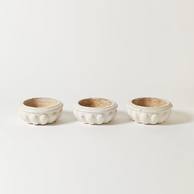 Set of Three Dutch Terracota Low Planters Finished in White Crackled Glaze