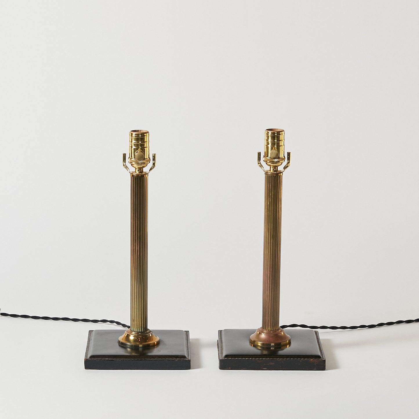 Pair of Jacques Adnet Blue Hand-Stitched Leather-Clad Table Lamps