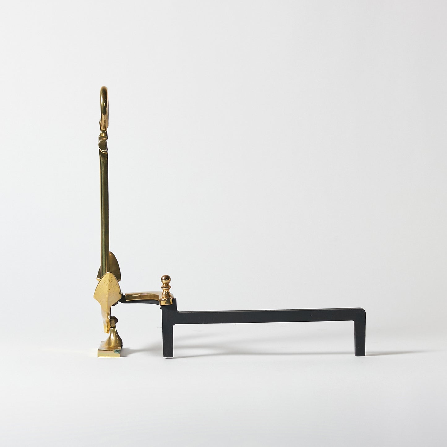 Pair of 1940 Anchor-Shaped Andirons in Polished Brass