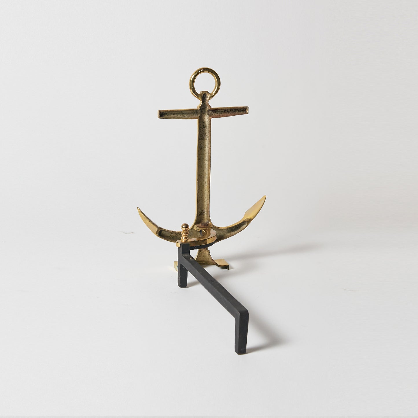 Pair of 1940 Anchor-Shaped Andirons in Polished Brass