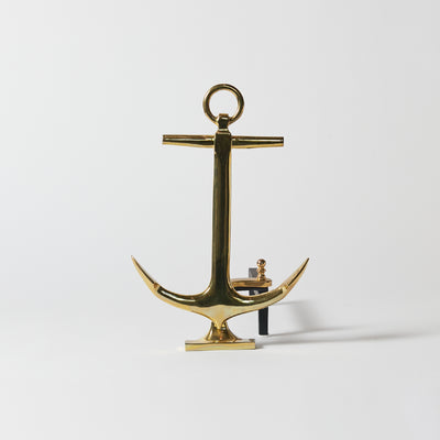 Pair of 1940 Anchor-Shaped Andirons in Polished Brass