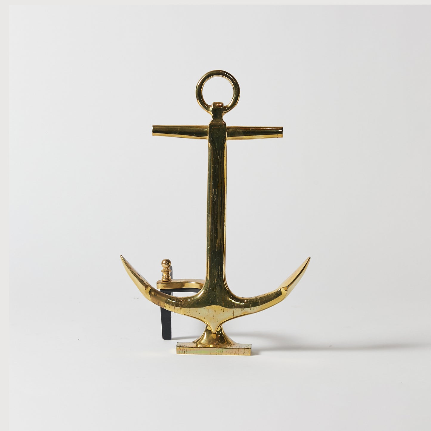 Pair of 1940 Anchor-Shaped Andirons in Polished Brass