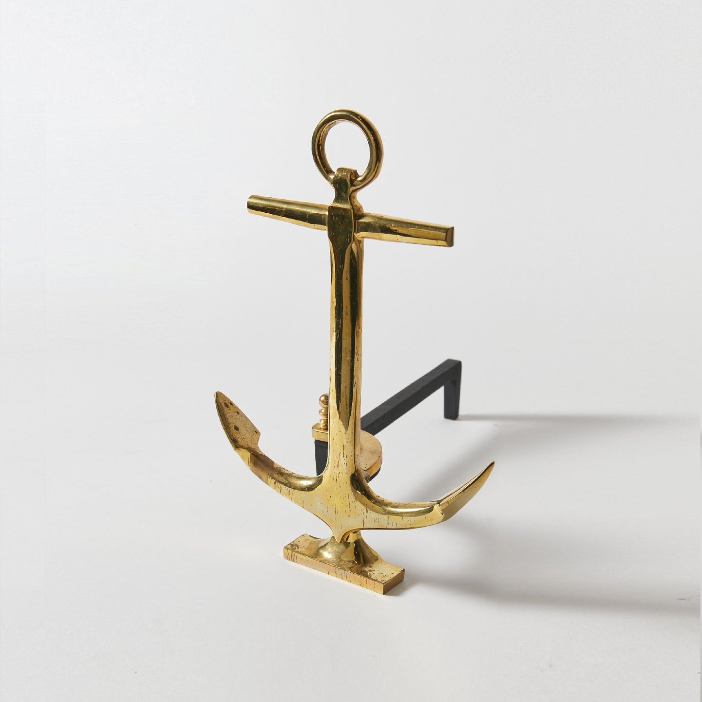 Pair of 1940 Anchor-Shaped Andirons in Polished Brass