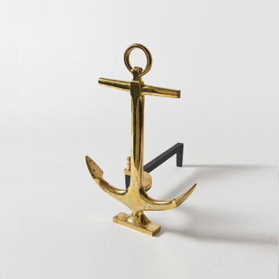 Pair of 1940 Anchor-Shaped Andirons in Polished Brass