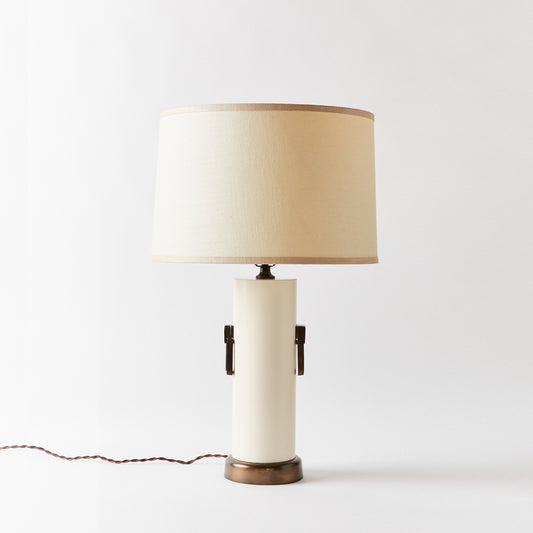 Mid-Century Table Lamp Finished in Off White with Antique Bronze Accents