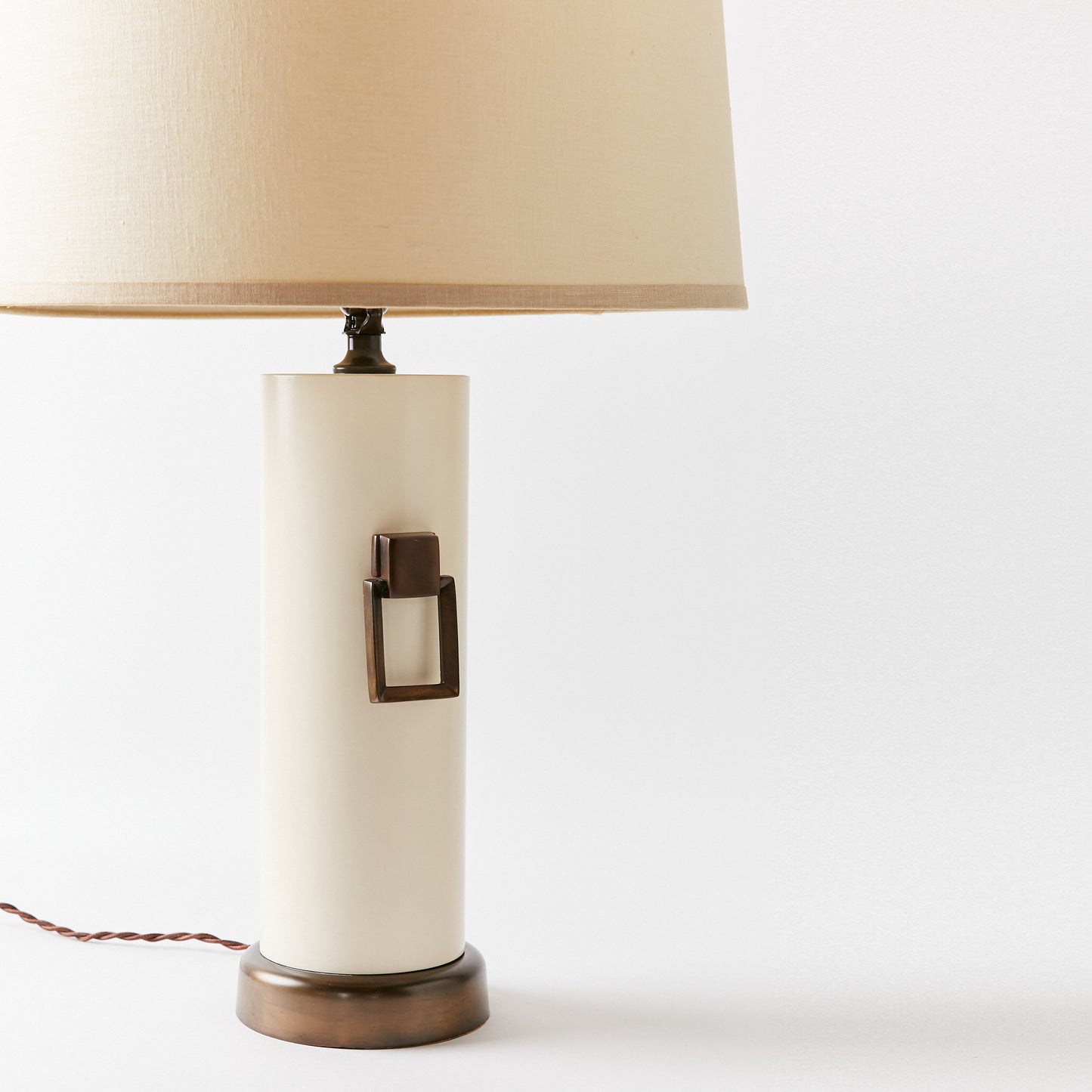 Mid-Century Table Lamp Finished in Off White with Antique Bronze Accents