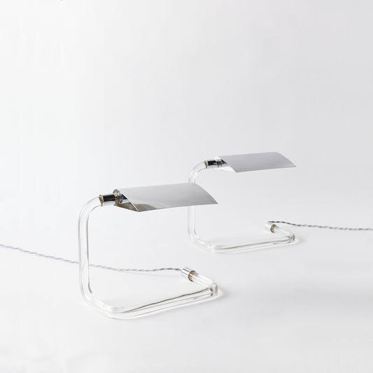 Pair of Lucite and Chrome Desk Lamp by Peter Hamburger