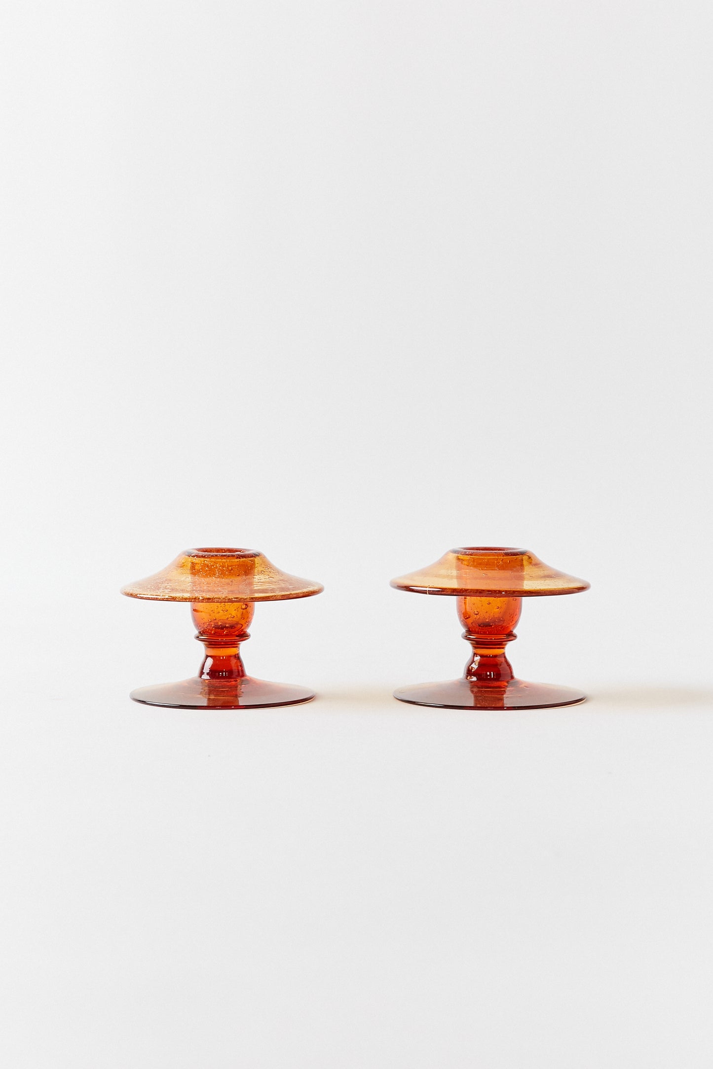 Pair of Glass Squat Candlesticks in Burnt Orange