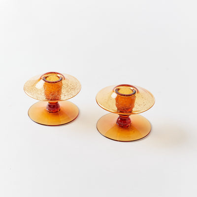 Pair of Glass Squat Candlesticks in Burnt Orange