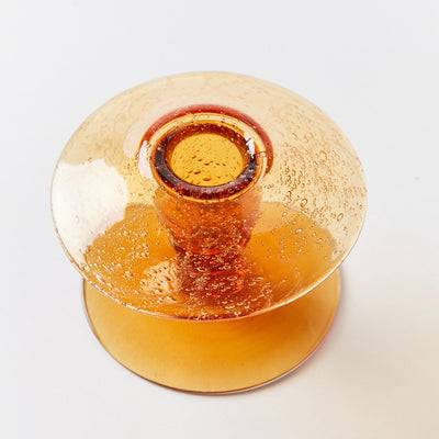 Pair of Glass Squat Candlesticks in Burnt Orange