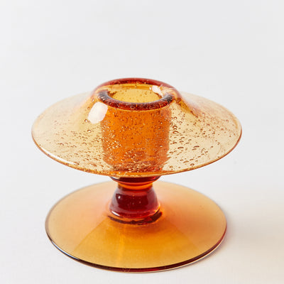 Pair of Glass Squat Candlesticks in Burnt Orange