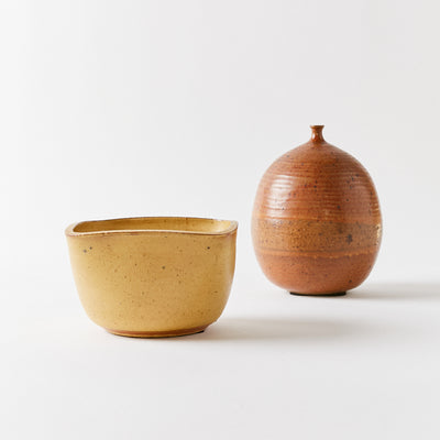 Square Lip Ceramic Bowl with Round Corners in Burnt Yellow