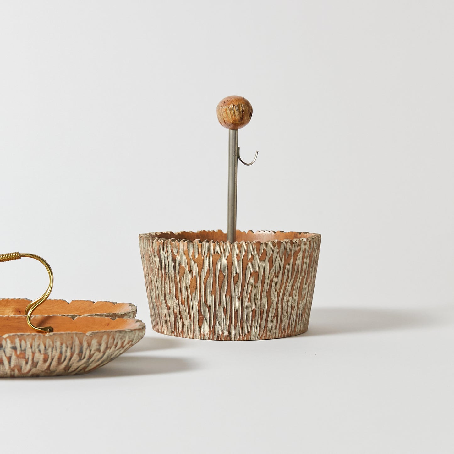 Aldo Tura Bar Set in Carved Wood and Brass Details