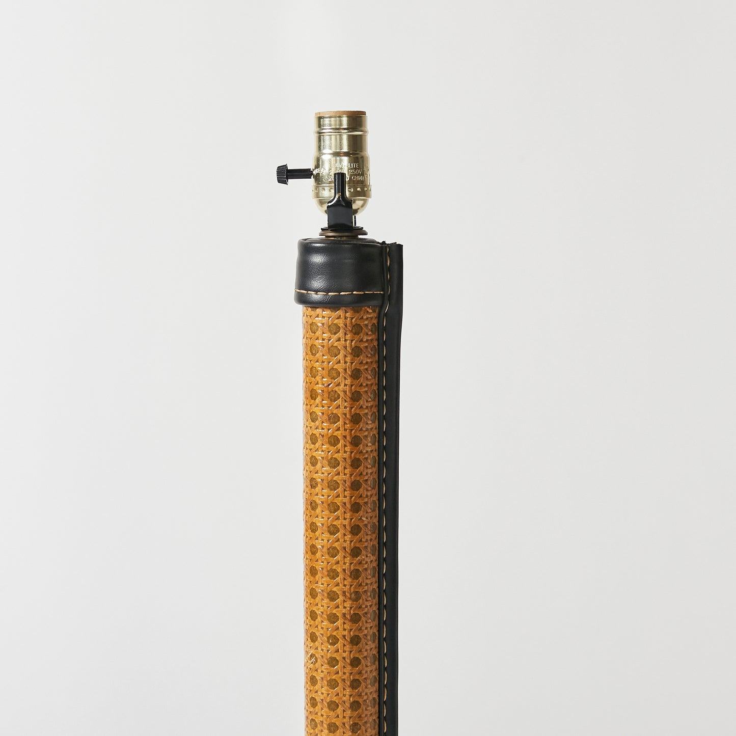 French Table Lamp in Cane and Leather Attribute to Jacques Adnet