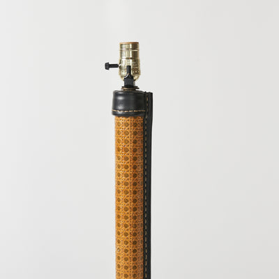 French Table Lamp in Cane and Leather Attribute to Jacques Adnet