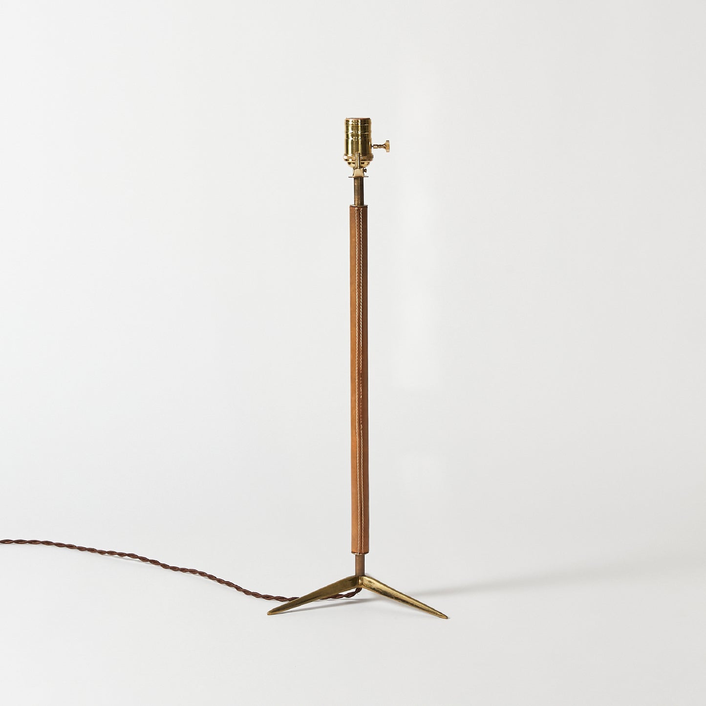 Table Lamp Attributed to Jacques Adnet with Brass Base and Stem Wrapped in Leather